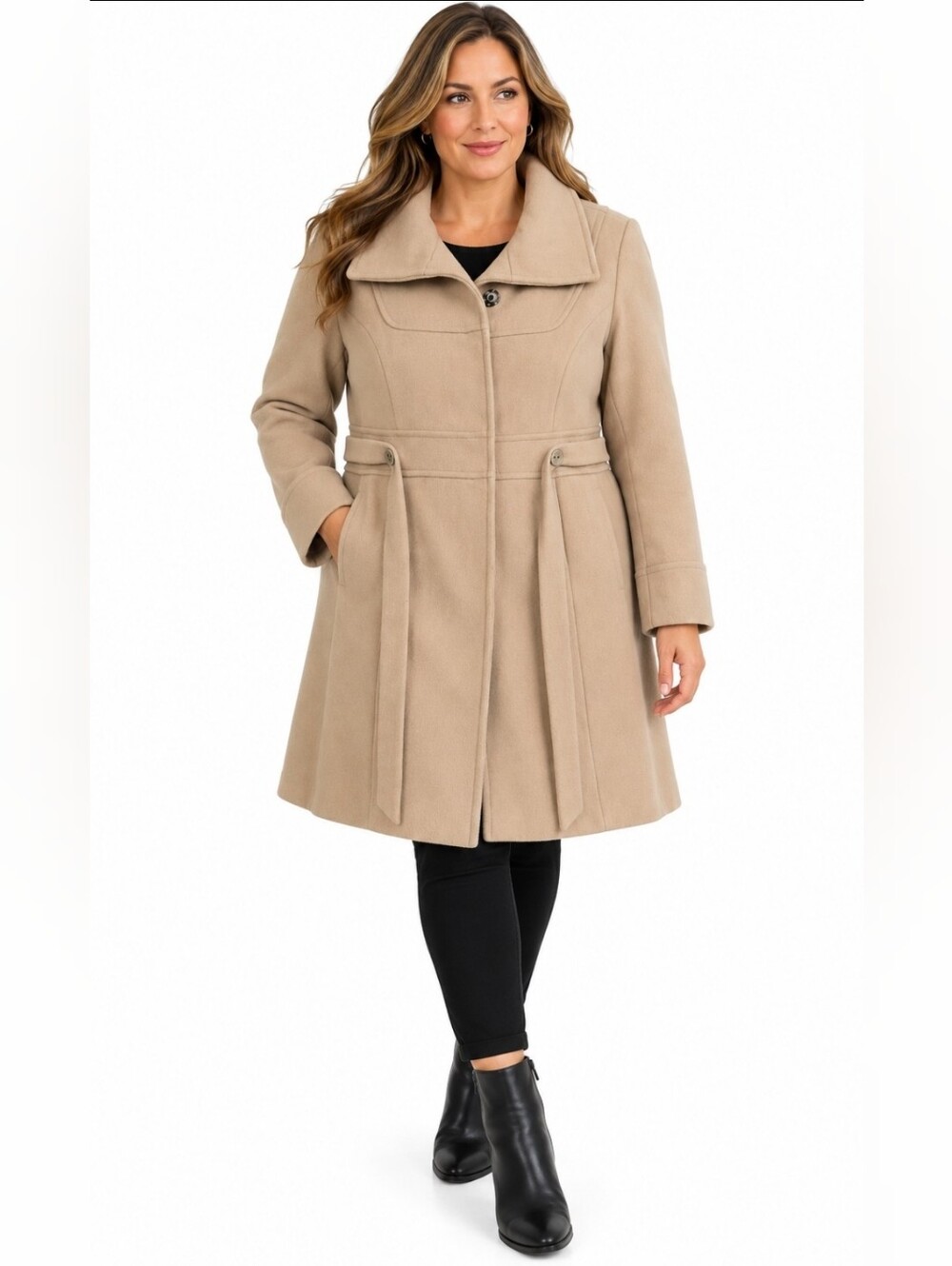 Moschino Beige A-Line Wool-Blend Pea Coat